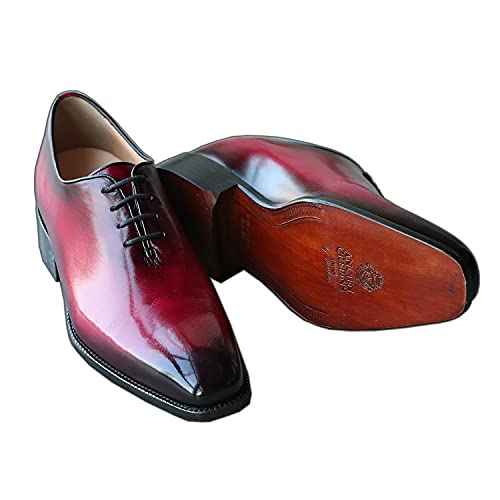 [北嶋製靴工業所] シークレットシューズ ビジネス 手染めレザー ホールカット 牛革 6cm 1380 ボルドー 24.5cm