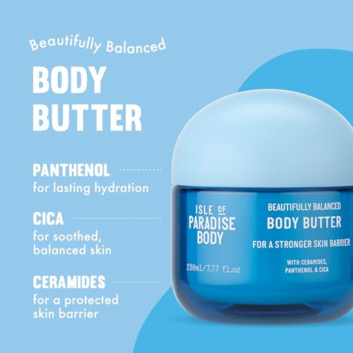 Isle of Paradise Beautifully Balanced Body Butter - For Soft, Smooth Skin - Skin Barrier Body Butter with Ceramides, Panthenol, and Cica - Strengthens and Locks in Moisture - 7.77 fl. oz