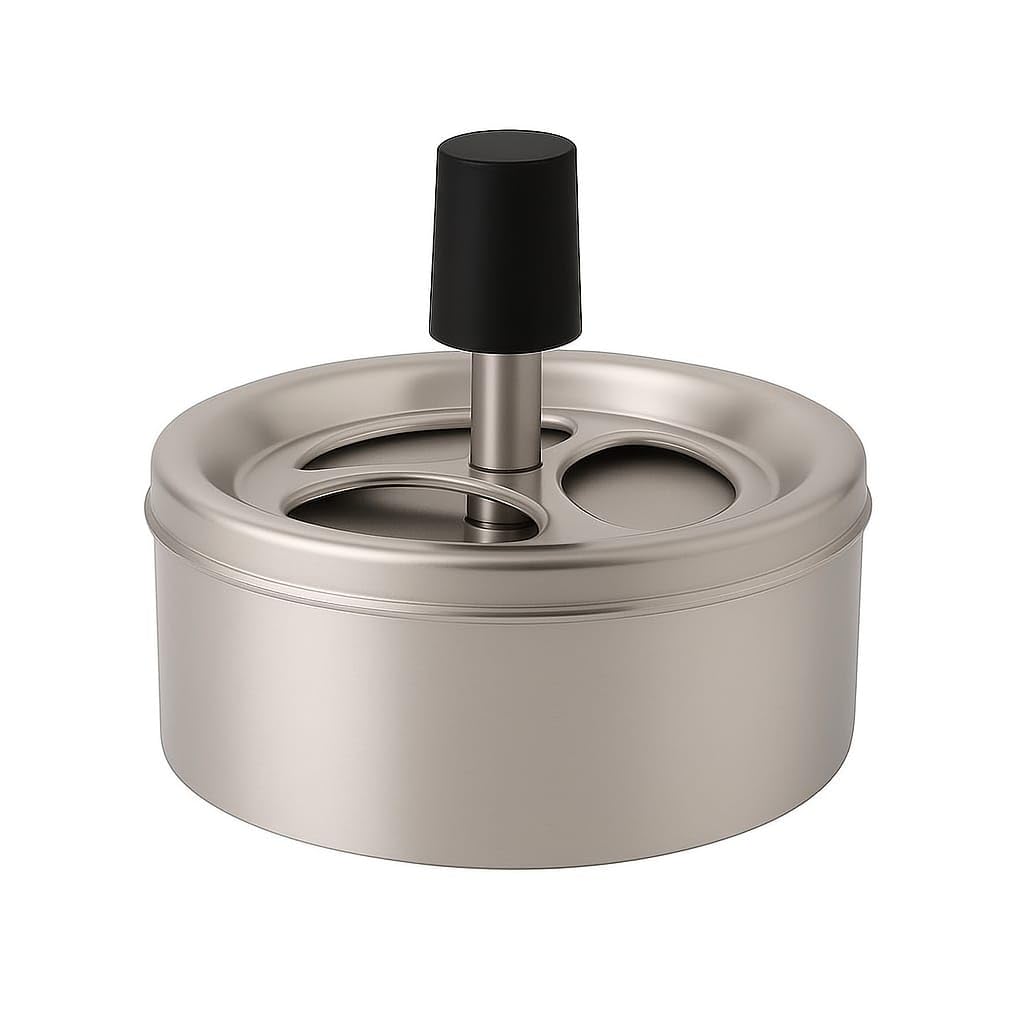 OrionMart Stainless Steel Tabletop Push Down Cigarette Spinning Ashtray with Lids | Windproof and Odor Free Cool Ashtray | For Home Indoors and Outdoors (Silver) — image 1