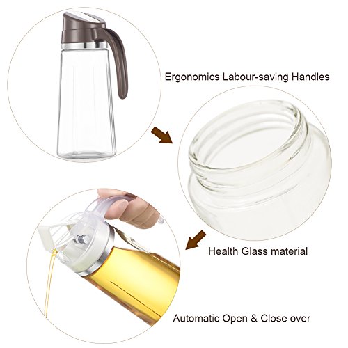Marbrasse Oil Dispenser for Kitchen,20 OZ /600ml Leakproof Glass Oil Bottle with Auto Flip Cap,Olive Oil Container for Kitchen Cooking (White) - Image 5