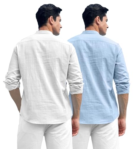 Image of Zombom Combo of Men's Solid Cotton Polyester Blend Full Sleeve Straight Kurta Shirt (Pack of 2)