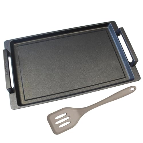 Eurolux Teppanyaki Grillplatte 41 x 24 cm beschichtet - mit Seitengriffe - alle Herdarten inkl. Induktion & Grill - glatte Antihaft Oberfläche - Made in Germany