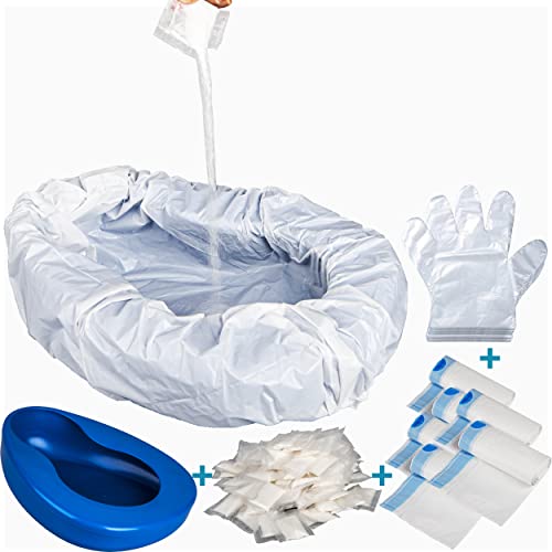 Bedpan Set With 30 Absorbent Pads Gel And 30 Disposable Liners, Bed Pan For Elderly Females Women, Bedpan With Liners And Liquid Waste Poo Powder For Men Male #TOP27