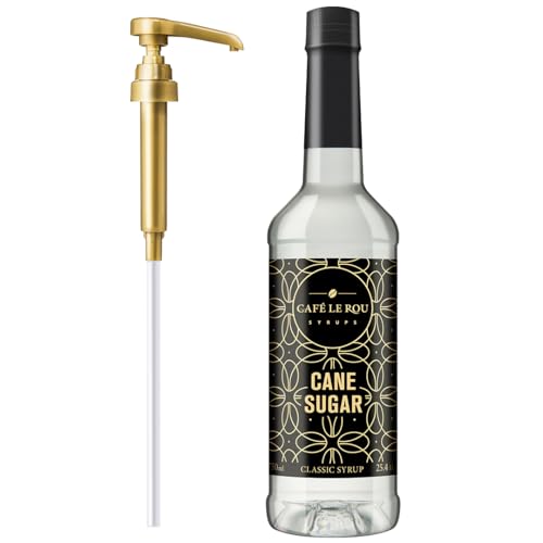 Image of NEW Cafe Le Rou Cane Sugar Classic Syrup - 25.4 oz, 1 Pack with 1 Gold Pump Dispensers 25.4 Fl Oz (Pack of 1)