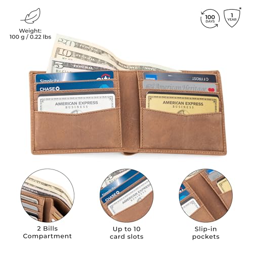 Image of BERLINER BAGS Slim Genuine Leather Mens Wallet Brooklyn, Gift Box - Brown | Front Pocket Bifold Wallet, 8 Card Slots, 2 Slip-in pockets, 2 Bill Compartments, RFID Blocking