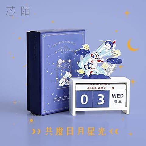 XIAOLI Table calendar Calendar Block Wooden Perpetual Desk Calendar Home and Office Decor Accessory Gift Desk calendar (Color : E) Cover