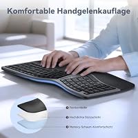 TECKNET Ergonomische Tastatur Kabellos, Deutsches QWERTZ Split Tastatur mit Handballenauflage, Wiederaufladbar Ergo Funktastatur, Bluetooth & USB Natürliches Tippen für Windows/Mac – Ansicht 7