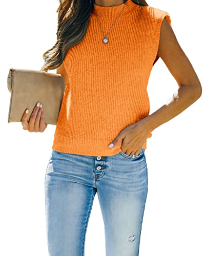 Amarmia Women's Mock Neck Knit Sweater Vest Sleeveless Casual Trendy Summer Ribbed Pullover Tank Tops Orange #TOP1