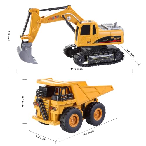 JOYIN 2 PCS Remote Control Construction Vehicle Toy Set, Friction-Powered RC Excavator & RC Dump Truck with Lights and Sounds for Imaginative Play, Birthday Gifts for Boys Girls - image 4