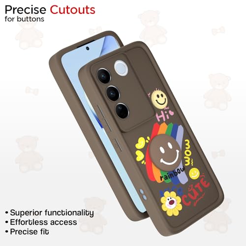 Image of Pikkme Back Cover for Vivo V27 5G / V27 Pro 5G | Soft Silicone| Cute Rainbow Smile & 3D Cartoon Flower Design | Shockproof Raised Camera Protection Bumper Case (Brown)