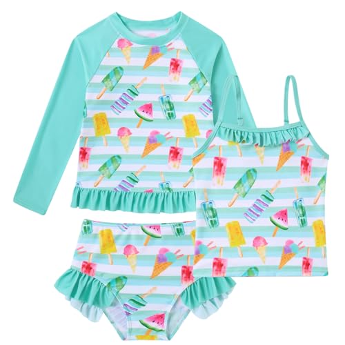 Image of BFUSTYLE Girls Swimsuit 3 Pieces Rash Guard Kids Long Sleeves Bathing Suit 3-8 Years Sun Proction Swimwear Tankini