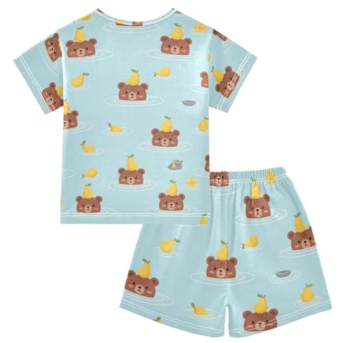 Pajama Short Sets Bears Floating with Pears Soft Cotton Summer Sleepwear 2 Piece PJS Size 5-14T2