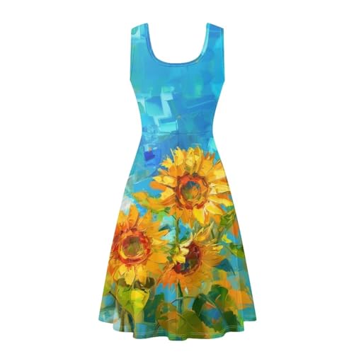 Image of TOADDITDO Women's Sleeveless O Neck Beach A-Line Party Coctail Tank Dresses Flared Sundress