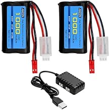 2PCS 7.4V 1000mAh 2S JST Plug Li-ion Battery with 2-in-1 Charger for RC Car,Stunt Flip Vehicle,Truck,Engineering Vehicle,RC Boat,Excavator,Toy Car Model,Off-Road Vehicle Battery