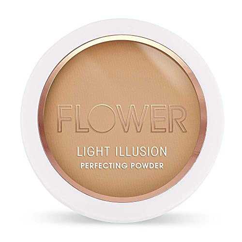 Flower Beauty Light Illusion Perfecting Powder - Pressed Powder Face Makeup, Buildable Medium Coverage with Blurring Pigments, Includes Mirror & Sponge (Sable)