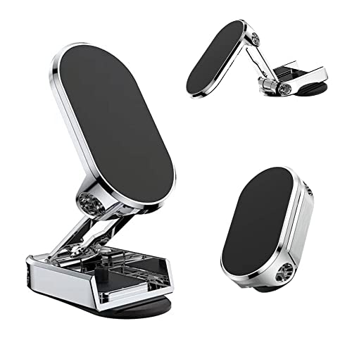 Cassarina Metal Folding Car Phone Holder, New Alloy Folding Magnetic Car Phone Holder, Adjustable 360° Folding Dashboard Magnetic Phone Holder for iPhone, Samsung, All Smartphones