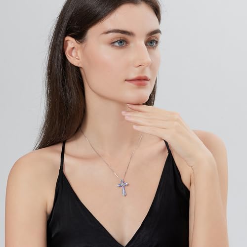 18K White Gold Plated Infiny Cross Necklace 925 Sterling Silver Cross Infinity Necklace for Women Cross Necklace with Shiny Birthstone, Ideal Gift for Her4