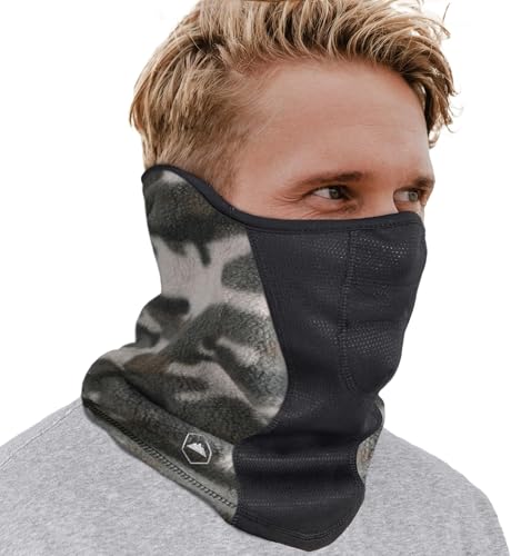 Tough Headwear Half Ski Mask - Fleece Lined Winter Face Mask - Stretch Neck Gaiter for Cold Weather Gear - Skiing Accessories - Green Camouflage
