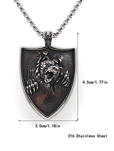Norse Bear Claw Amulet Necklace for Men,Eagle Wolf Head Pendant Necklace with 22+2" Stainless Steel Chain2