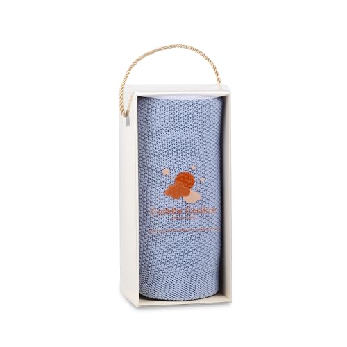 Cuddle Cookie - Manta de punto para bebé, 100 % algodón, 40 x 30 pulgadas, caja de regalo incluida (azul)