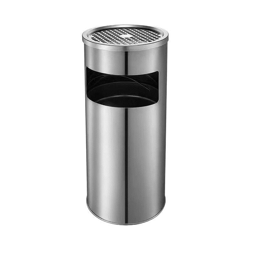 Stainless Steel Round Vertical Trash Can with Ashtray, 20L for Hotel, Mall, Elevator Hallway