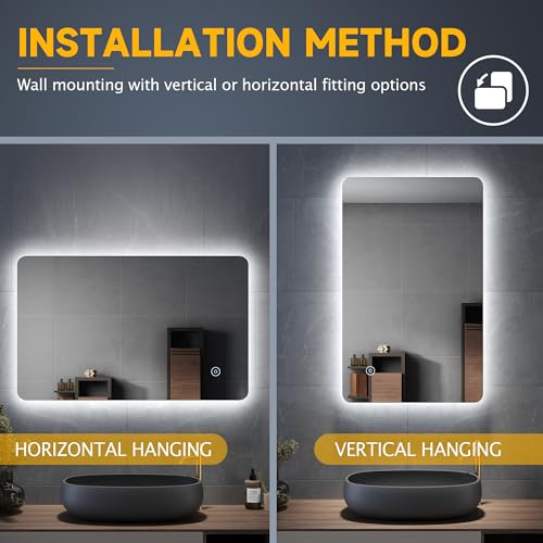 ELEGANT 800 x 500mm Backlit LED Illuminated Bathroom Mirror with 3 Colors Dimmable + Demister - Cosy Home Interiors ELEGANT 800 x 500mm Backlit LED Illuminated Bathroom Mirror with 3 Colors Dimmable + Demister - Image 5