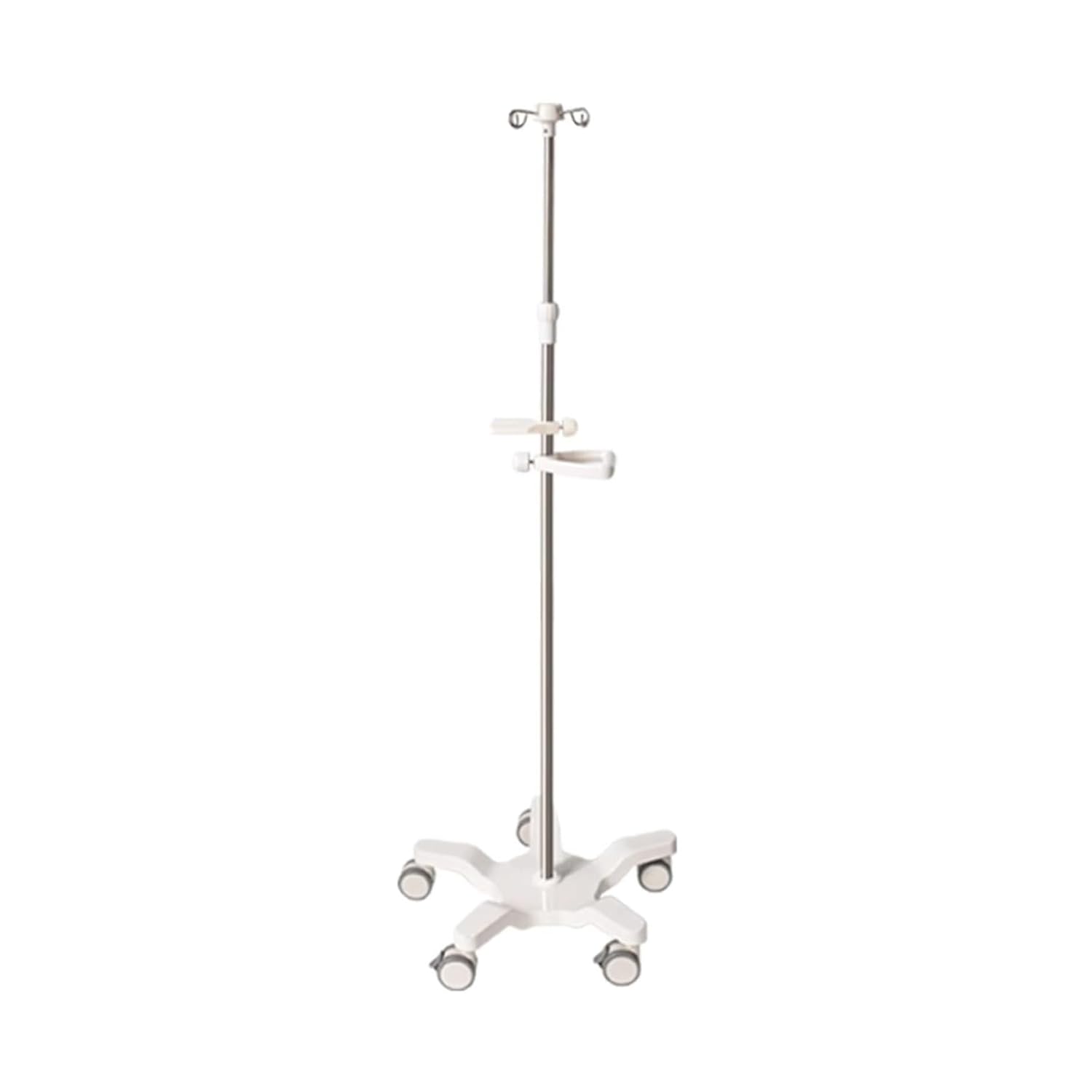 Portable IV Stand with Wheels & Tray，Adjustable Height Rolling IV Pole，4-Hook IV Bag Holder with Handle，Stainless Steel Mobile Drip Stand for Home Care，Hospital and Elderly Use