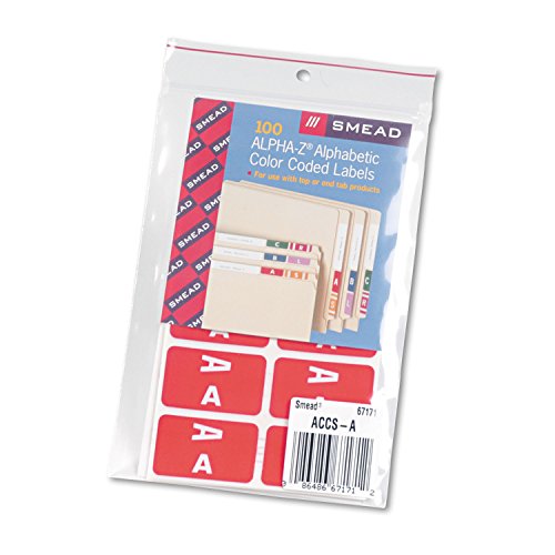 Smead 67171 Alpha-Z Color-Coded Labels, Letter A, Red, 100 Labels/Pack #TOP1