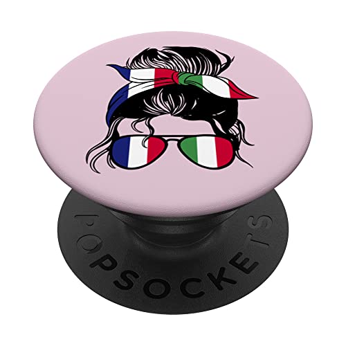 France and Italy Mix Half French half Italian PopSockets Swappable PopGrip, Black