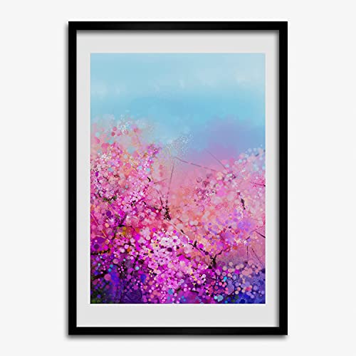 Tableau cadre en bois fleurs de cerisier 50x70 cm pour salon cocooning
