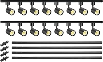 VANoopee 16-Light LED Track Lighting Kit with 13FT H Type Track Lighting Rail, Dimmable LED Track Light Heads Modern Kitchen Track Lighting Fixtures Ceiling Spot Light 3000K 24° CRI90+ 10W 800lm Black
