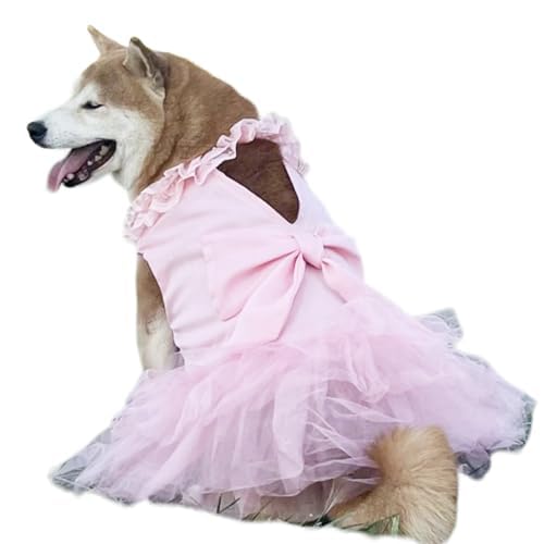 TAKEY 犬用ドレス 大型犬用 女の子用 高級犬用ウェディングドレス 美しいちょう結び犬用花嫁衣装 中型犬用 プリンセススカート 夏、パーティー、誕生日用 犬用ドレス (ピンク,2XL)