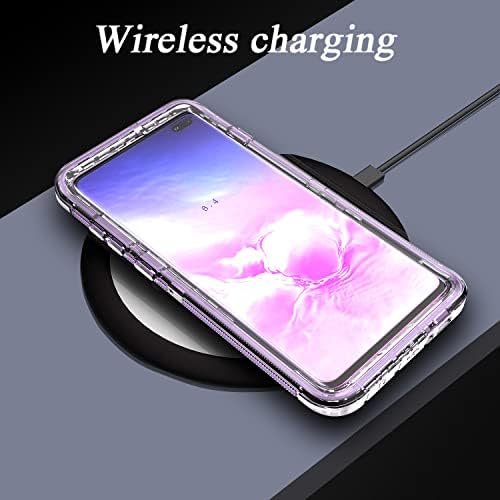 YmhxcY For Galaxy S10 Plus Case,Shockproof 3-Layer Full Body Protection [Without Screen Protector] 16ft TestClear Rugged Heavy Cover Case for Samsung Galaxy S10 Plus-Clear Purple