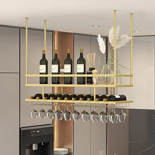 Support à vin suspendu réglable de 30 à 55 cm avec double étagère - 4