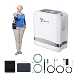 Tragbarer Sauerstoffkonzentrator mit 90% Konzentration, 2KG Leicht, 7 Flussstufen & 2 Modi (Atemsensor/Puls), 1.5-5H Akkulaufzeit, 3 Stromversorgungen (Akku/Netzteil/Auto), für Reisen