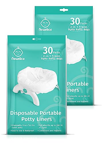 Image of Newnice 60 Packs Disposable Potty Liners with 200ML Absorbent Pads, Portable Travel Potty Bags Compatible with OXO Tot 2-in-1 Go Potty, Potty Training Liners Fit Most Potty Chairs for Kids, Toddlers