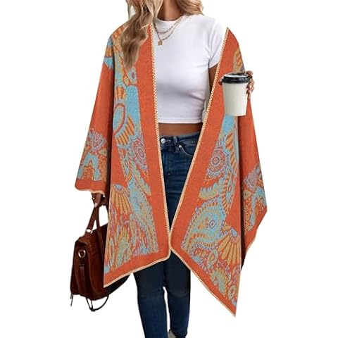 Beautiful Nomad Women's Retro Style Poncho Cape Boho Shawl Wraps Ruana Printed Tassel Cardigan for Spring Fall Winter Cover