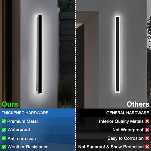 Image of Modern Outdoor Wall Lights, 2 Pack 71 Inch Dimmable Exterior Sconce | Long LED Outdoor Porch Lights Wall Mount Light Fixtures IP65 Waterproof Black Outside Wall Lights for House Garage Front Door
