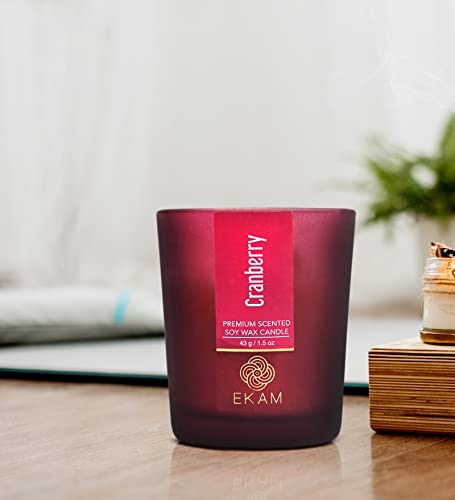 Image of EKAM Cranberry Votive Soy Wax Scented Candle, 40 Grams, 10 Hours Burn Time| Long Lasting Premium Candles | Ideal for Home Decor | Gifting & Aromatherapy (Pack of 12)