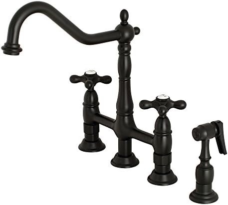 Kingston Brass KS1270AXBS Heritage Bridge Kitchen Faucet, 8-9/16" in Spout Reach, Matte Black