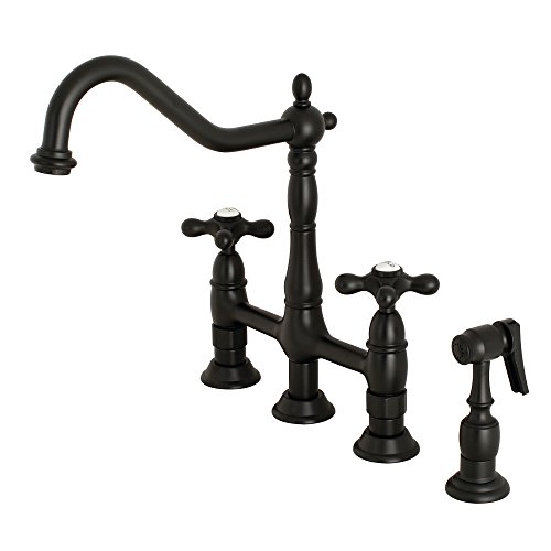 Kingston KS1270AXBS Bridge Kitchen Faucet with Brass Sprayer, Matte Black by Kingston Brass - Used condition - US$288.99