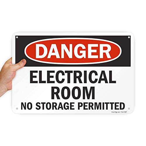 SmartSign 12 x 18 inch “Danger - Electrical Room, No Storage Permitted” OSHA Metal Sign, 63 mil Laminated Rustproof Aluminum, Red, Black and White