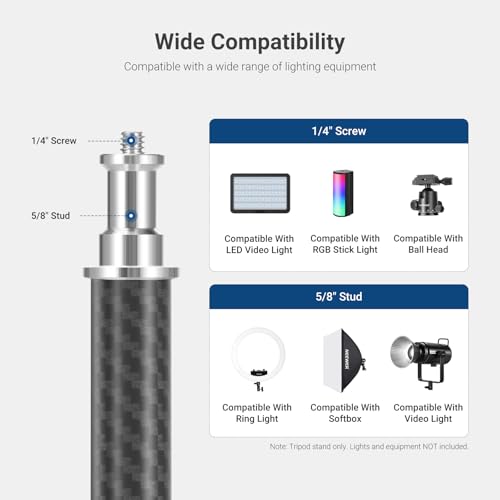 Image of NEEWER Carbon Fiber Tripod Stand w Reversible Legs, 35 inch-102 inch Portable Lightweight Photography Light Stand for Strobe Softbox Ring Light Action Cam DSLR Streaming Recording, 6.6lb /3kg Max Load, ST260C