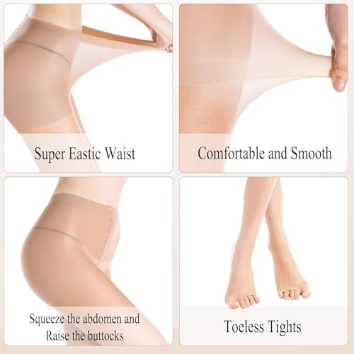 Image of WAKUNA 2 Pairs Toeless Pantyhose Tights For Women 20D Open Toe Pantyhose Control Top