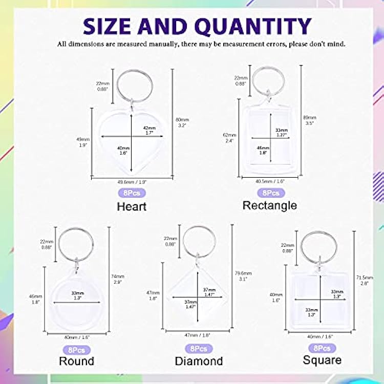 Swpeet 40Pcs Pendant Picture Frame Keyrings, Make Your Own Keyring Kit, Keychain Central Photo Frame Pendant for Kids to Assemble and Attach to Key Rings and Bags