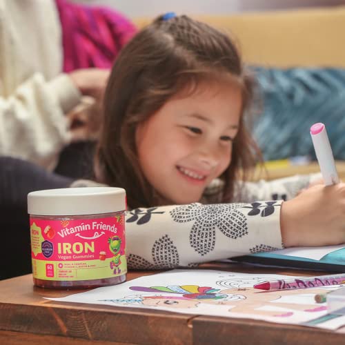 Vitamin Friends Strawberry Jam Flavored Iron Gummies - Vegan (60 Day Supply) - Vegan (60 Day Supply) Ferrous Fumarate B-Complex, Vitamin C, Zinc, Biotin - Iron Kids Gummies Supplement #TOP7