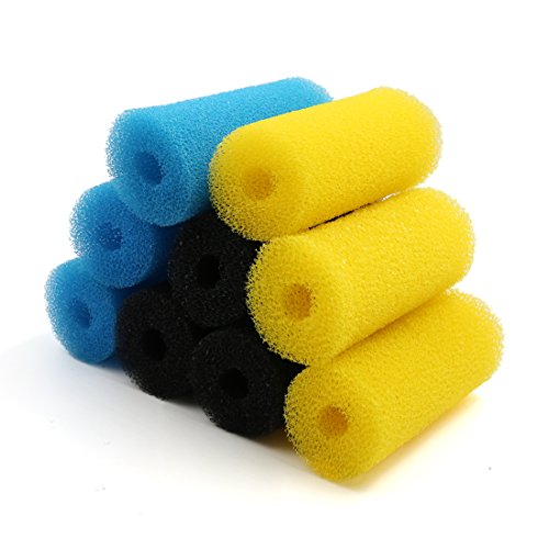 sourcing map 9pcs Yellow Blue Black 2.6inch Dia Aquarium Pre-Filter Sponge Filter Cartridges, Black,blue,yellow