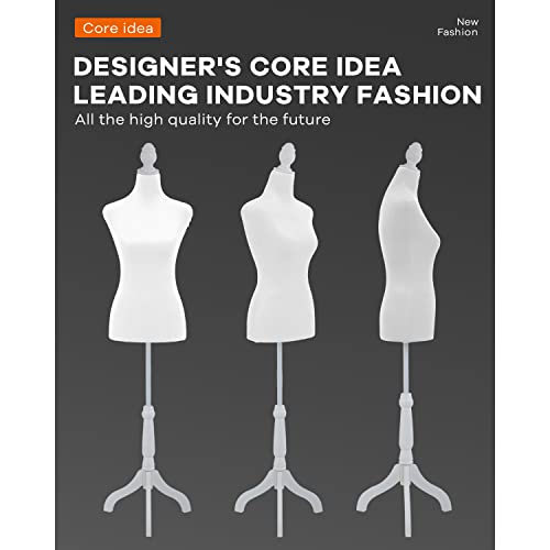 Mannequin Torso Stand - Adjustable Height 49.6-63.4in Female Dress Form for Sewing - Portable Display with Wooden Tripod Base, Foam Body (White)