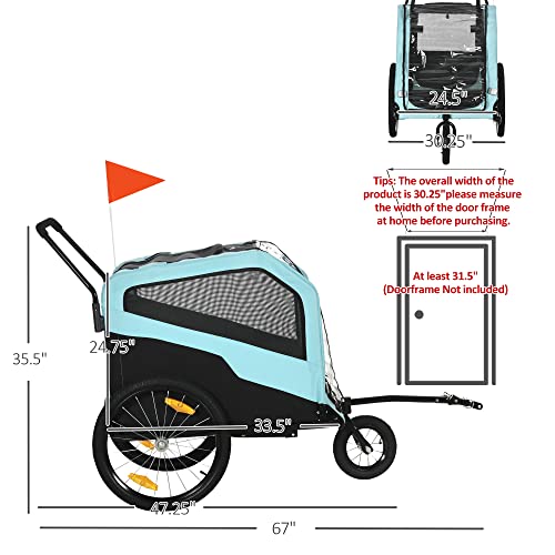 Aosom 2-In-1 Dog Bike Trailer Pet Stroller Carrier For Large Dogs With Hitch, Quick-Release Wheels, Foot Support, Pet Bicycle Cart Wagon Cargo For Travel, Blue #TOP2