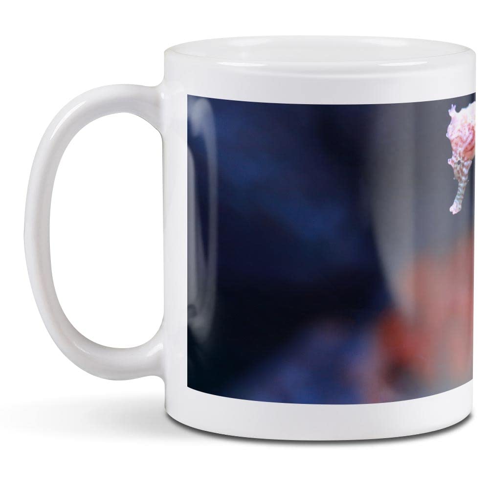 1 x 11oz (284ml) White Ceramic Mug Cup - Pink Seahorse Fish Ocean Design for Coffee Tea Drinks Kitchen Birthday Office Fun #15882